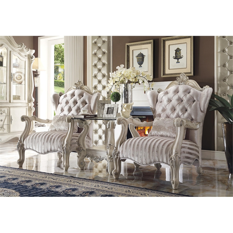 ACME Versailles Chair w/Pillow in Ivory Fabric & Bone White