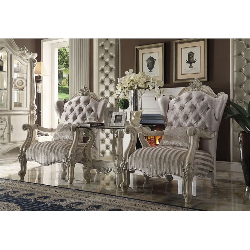 ACME Versailles Chair w/Pillow in Ivory Fabric & Bone White