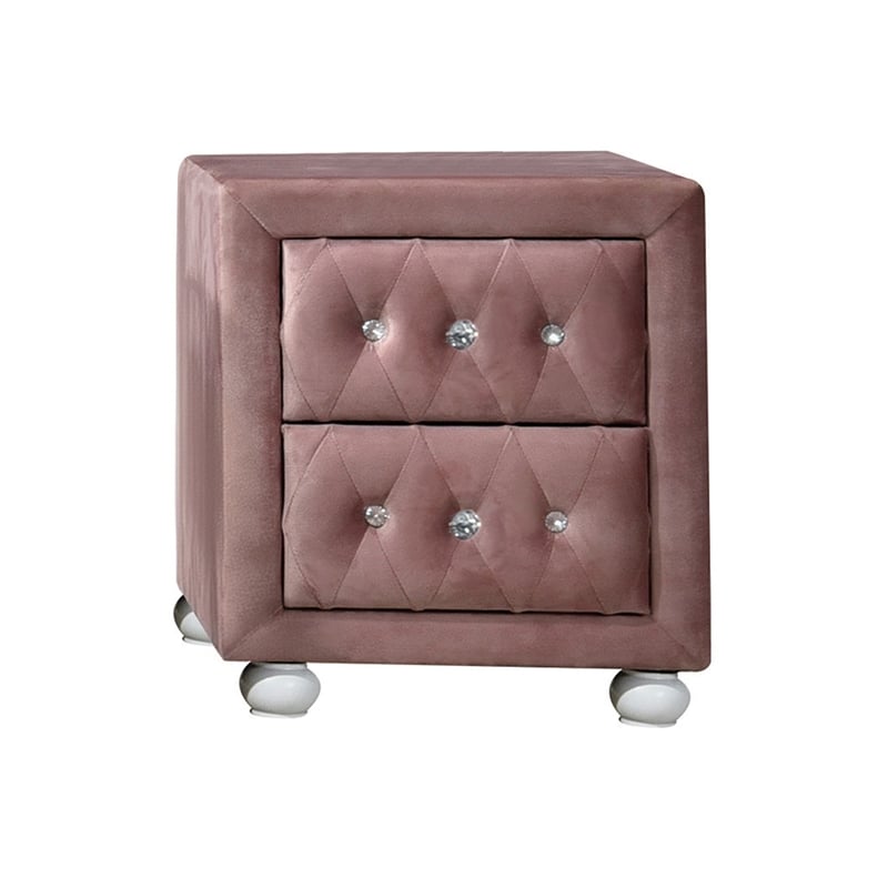 ACME Reggie Nightstand in Pink Fabric