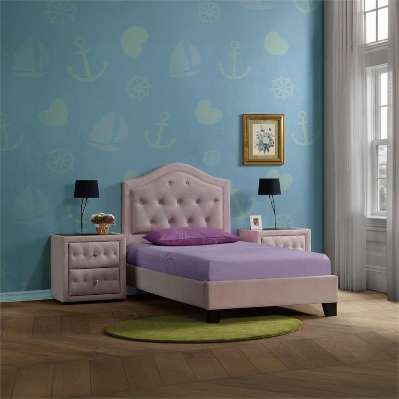 ACME Reggie Nightstand in Pink Fabric
