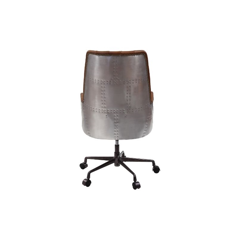 ACME Salvol Swivel Office Chair in Sahara Top Grain Leather & Aluminum