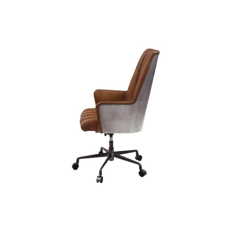 ACME Salvol Swivel Office Chair in Sahara Top Grain Leather & Aluminum