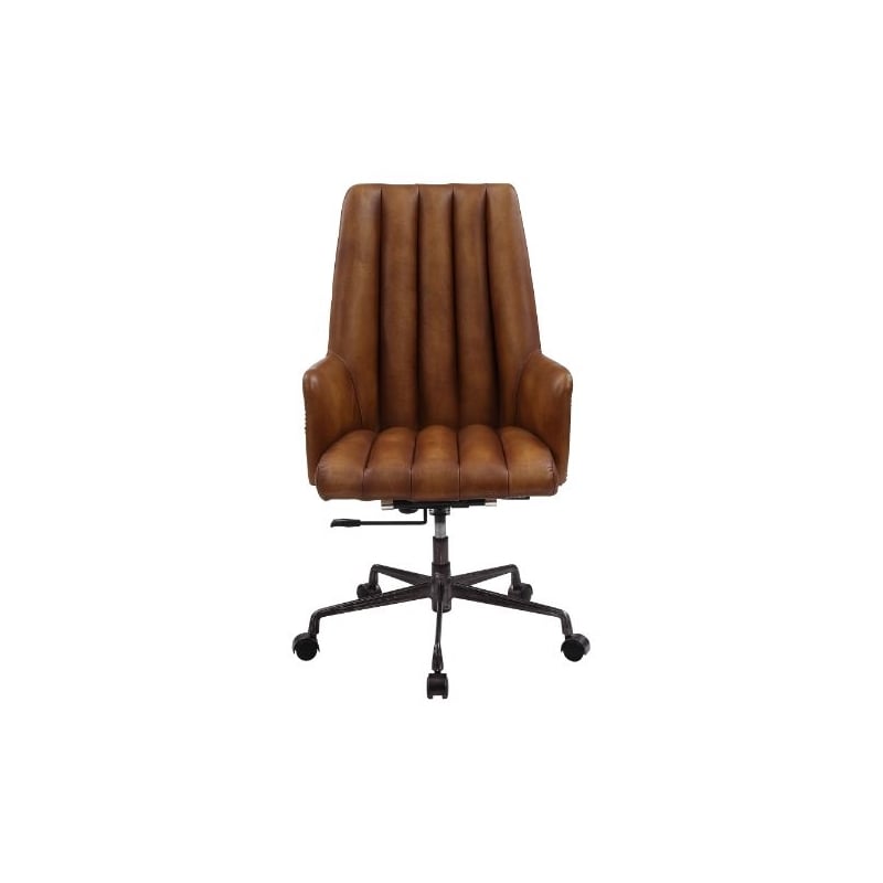 ACME Salvol Swivel Office Chair in Sahara Top Grain Leather & Aluminum