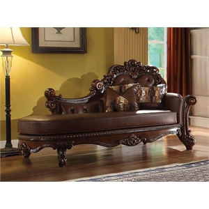 ACME Vendome Chaise w/2 Pillows in Synthetic Leather & Cherry