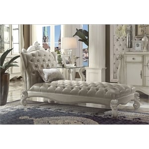 ACME Versailles Chaise w/Pillow in Vintage Gray Synthetic Leather & Bone White