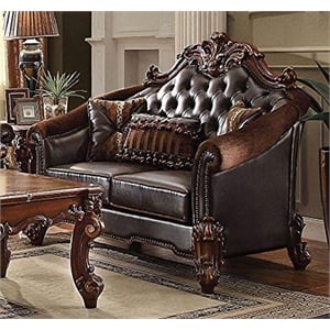 ACME Vendome II Loveseat w/3 Pillows in Two Tone Dark Brown Synthetic & Cherry