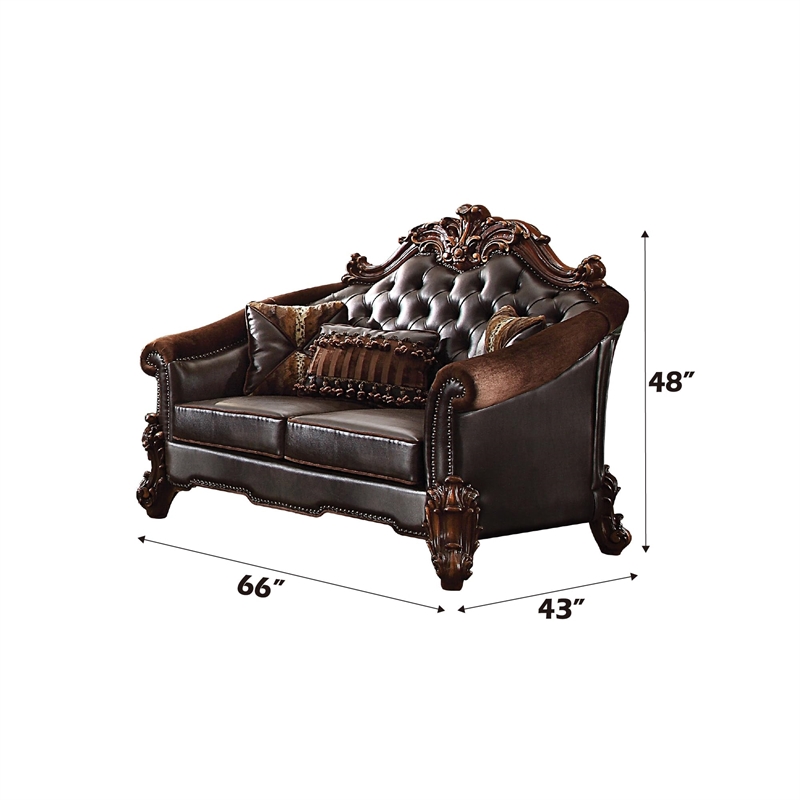 ACME Vendome II Loveseat w/3 Pillows in Two Tone Dark Brown Synthetic & Cherry