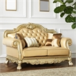 ACME Dresden Loveseat w/3 Pillows in Bone Synthetic Leather & Gold Patina