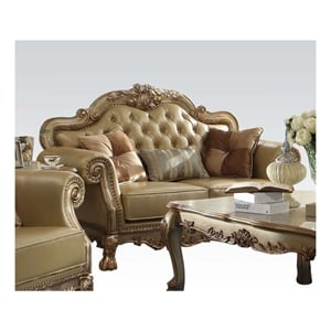 ACME Dresden Loveseat w/3 Pillows in Bone Synthetic Leather & Gold Patina
