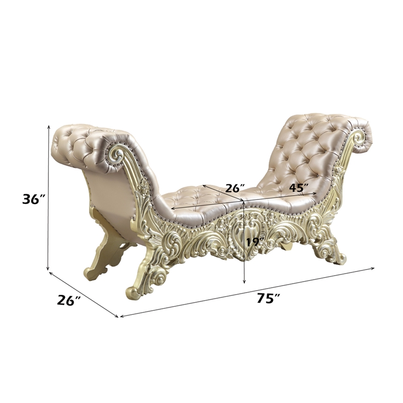 ACME Vatican Bench in Synthetic Leather in Light Gold & Champagne Silver