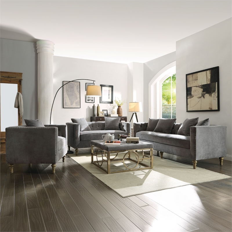 ACME Sidonia Loveseat w/2 Pillows in Gray Velvet