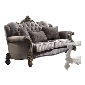 ACME Versailles Loveseat w/3 Pillows in Velvet & Antique Platinum