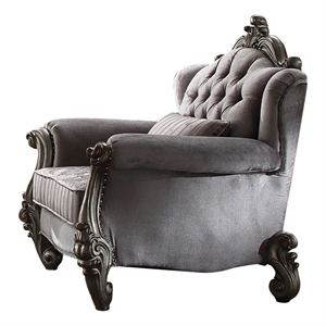 ACME Versailles Chair w/Pillow in Velvet & Antique Platinum