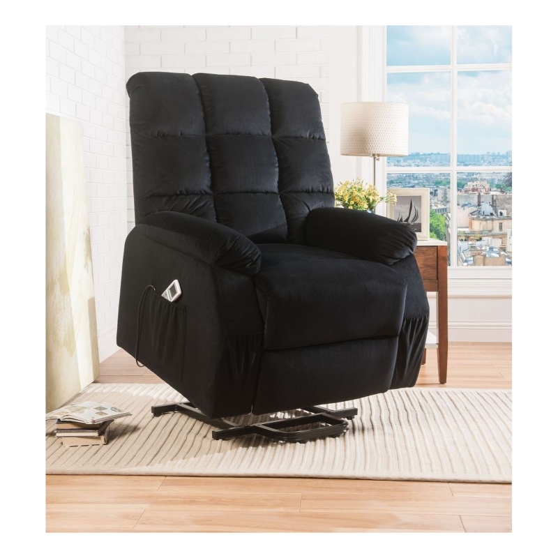 ACME Ipompea Recliner w/Power Lift & Massage in Black Velvet