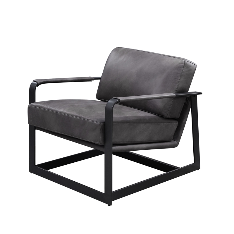 ACME Locnos Accent Chair in Gray Top Grain Leather & Black