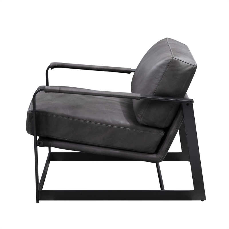 ACME Locnos Accent Chair in Gray Top Grain Leather & Black