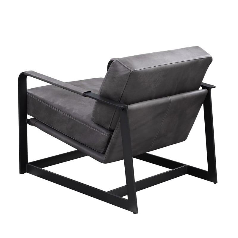 ACME Locnos Accent Chair in Gray Top Grain Leather & Black