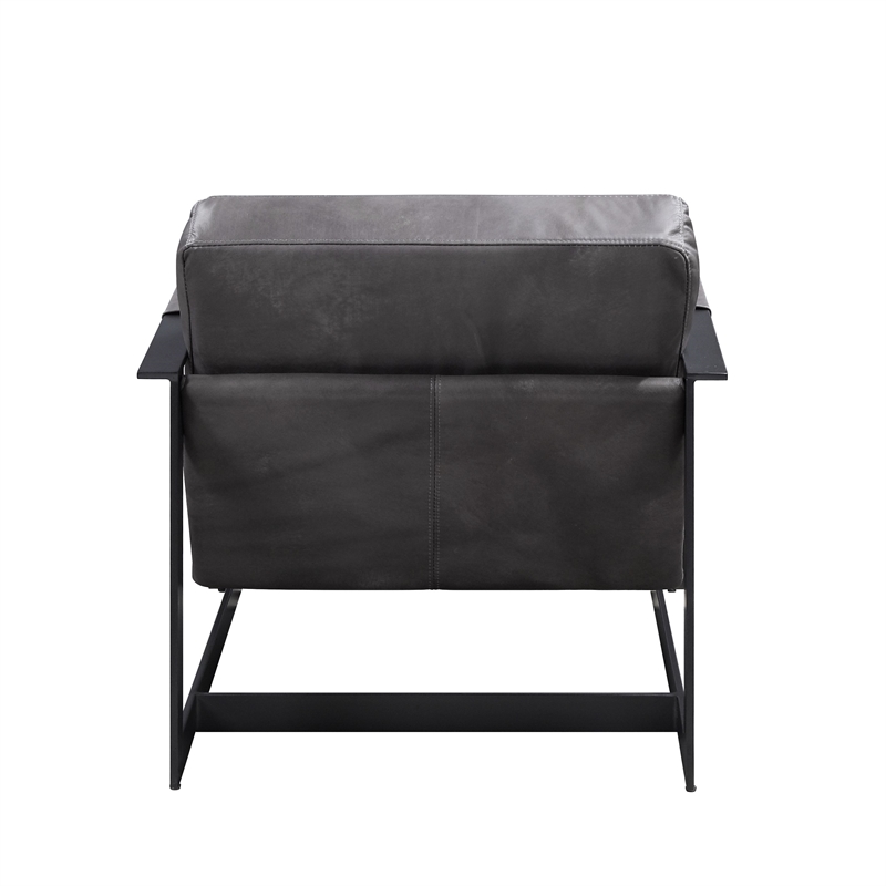 ACME Locnos Accent Chair in Gray Top Grain Leather & Black