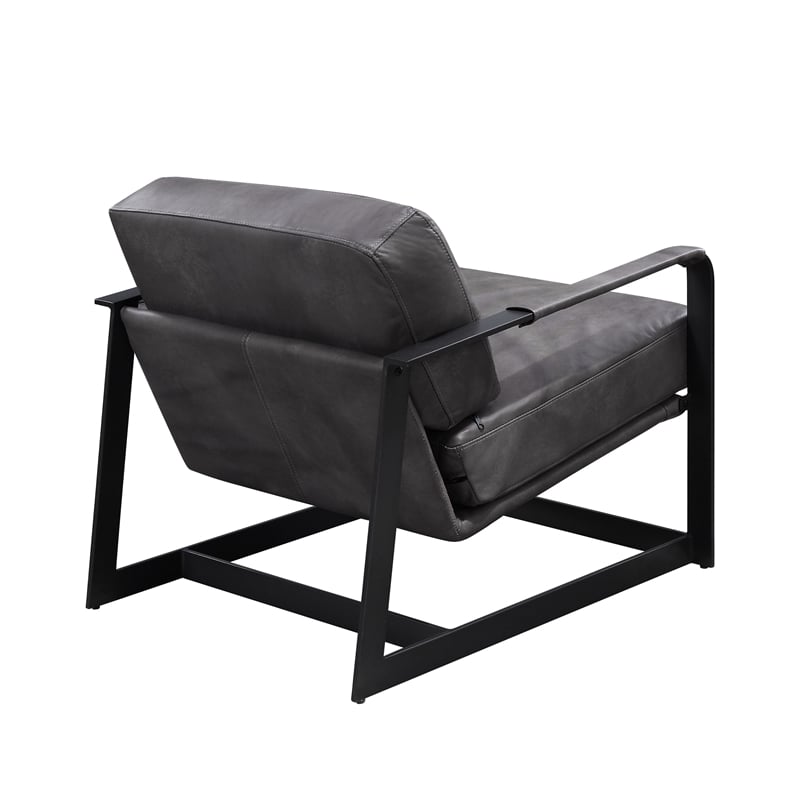 ACME Locnos Accent Chair in Gray Top Grain Leather & Black