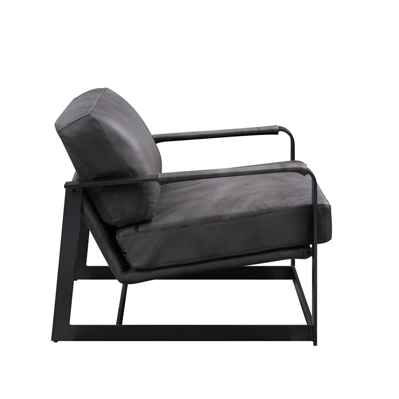 ACME Locnos Accent Chair in Gray Top Grain Leather & Black