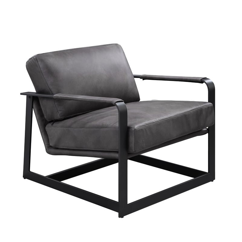 ACME Locnos Accent Chair in Gray Top Grain Leather & Black
