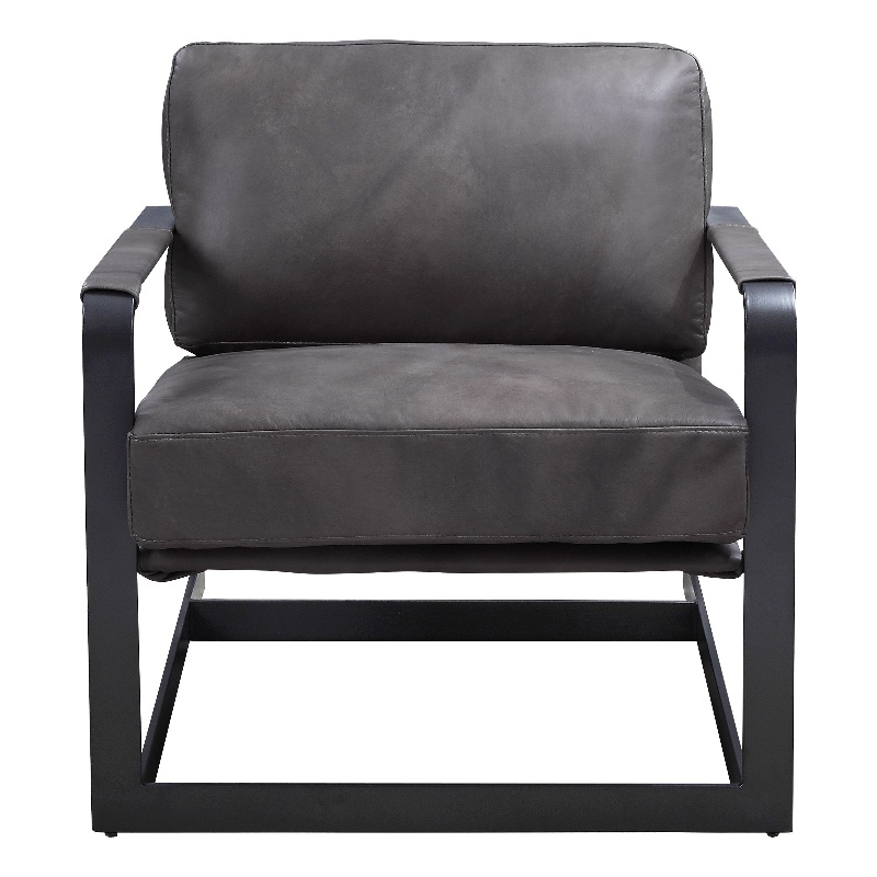 ACME Locnos Accent Chair in Gray Top Grain Leather & Black