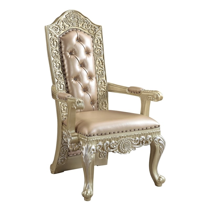 ACME Vatican Arm Chair (Set-2) in Synthetic Leather & Champagne Silver