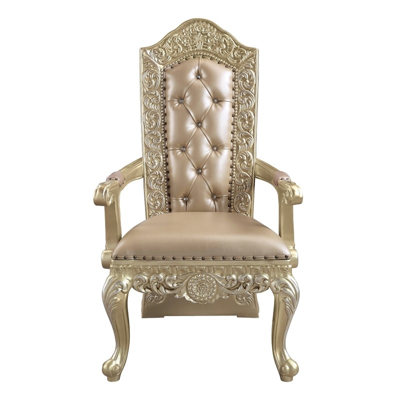 ACME Vatican Arm Chair (Set-2) in Synthetic Leather & Champagne Silver
