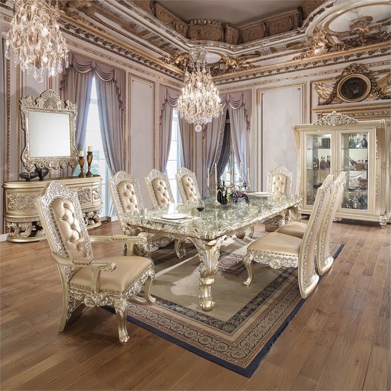 ACME Vatican Arm Chair (Set-2) in Synthetic Leather & Champagne Silver