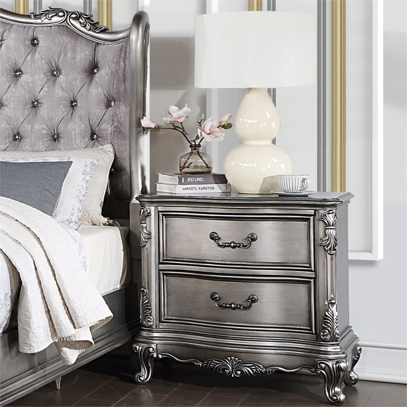 ACME Ariadne Nightstand in Antique Platinum