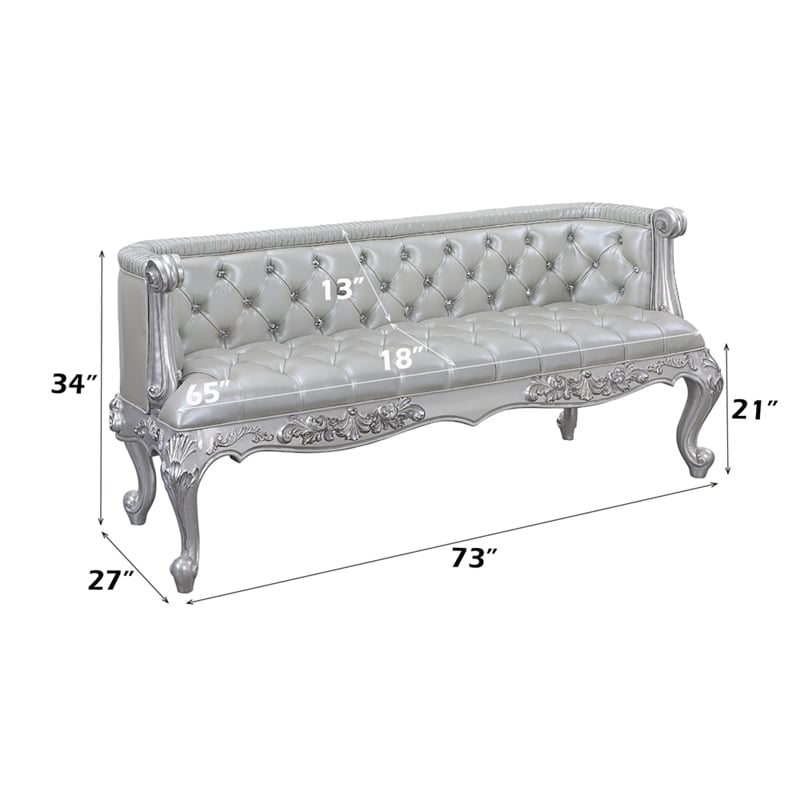 ACME Valkyrie Bench in Synthetic Leather in Antique Platinum