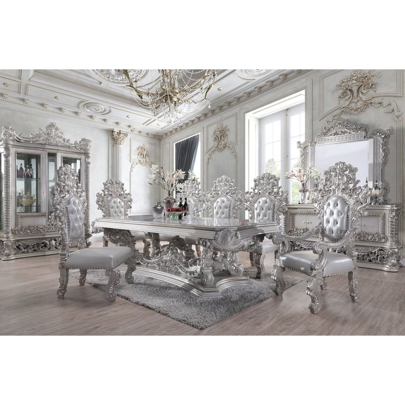 ACME Valkyrie Arm Chair (Set-2) in Synthetic Leather in Antique Platinum
