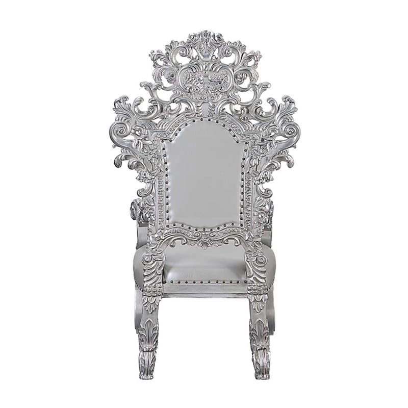 ACME Valkyrie Arm Chair (Set-2) in Synthetic Leather in Antique Platinum