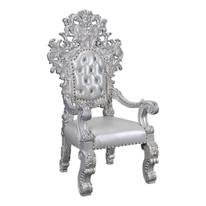 ACME Valkyrie Arm Chair (Set-2) in Synthetic Leather in Antique Platinum