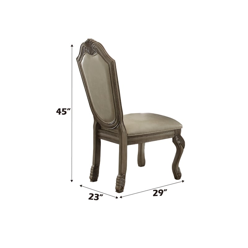 ACME Chateau de Ville Side Chair (Set-2) in Synthetic Leather & Antique White