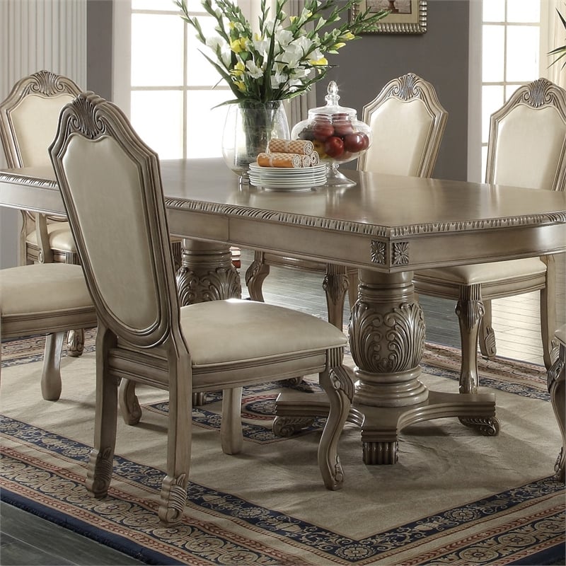 ACME Chateau de Ville Side Chair (Set-2) in Synthetic Leather & Antique White