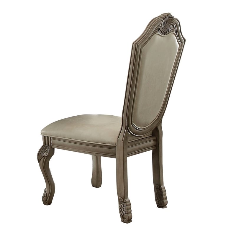 ACME Chateau de Ville Side Chair (Set-2) in Synthetic Leather & Antique White