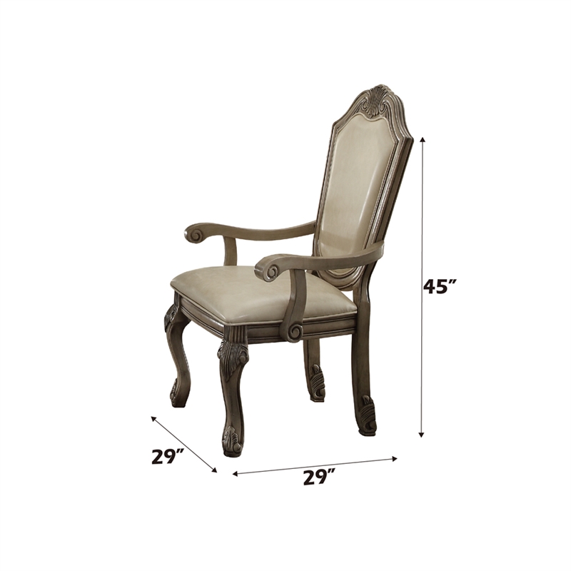 ACME Chateau de Ville Arm Chair (Set-2) in Synthetic Leather & Antique White