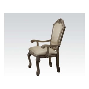 ACME Chateau de Ville Arm Chair (Set-2) in Synthetic Leather & Antique White