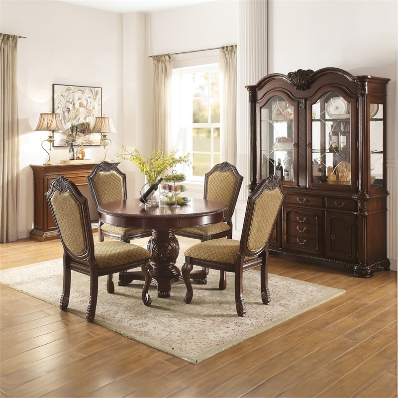 ACME Chateau De Ville Side Chair (Set-2) in Fabric & Espresso