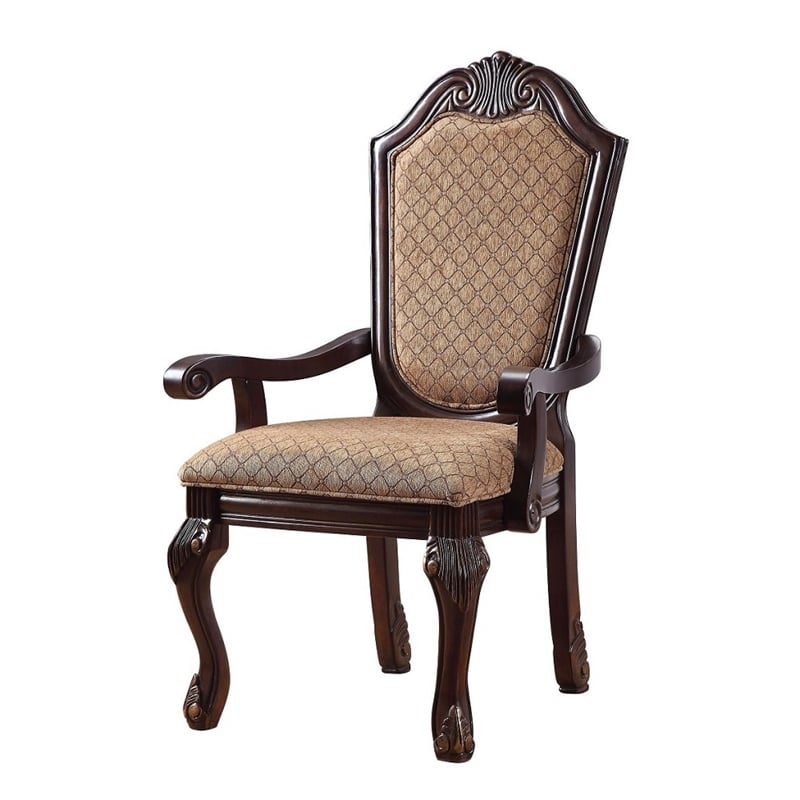 ACME Chateau De Ville Arm Chair (Set-2) in Fabric & Espresso