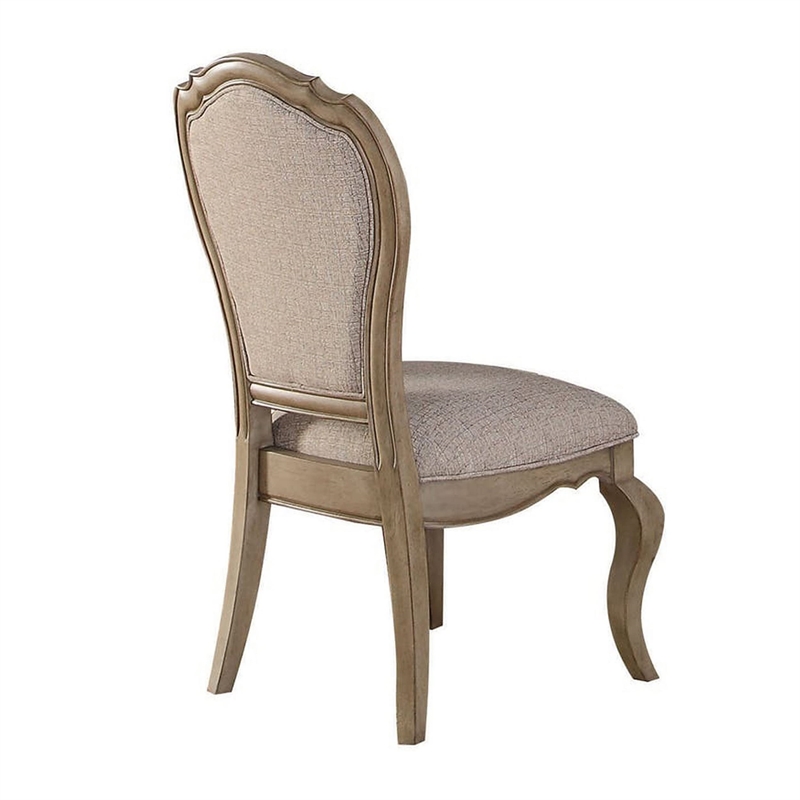 ACME Chelmsford Side Chair (Set-2) in Beige Fabric & Antique Taupe