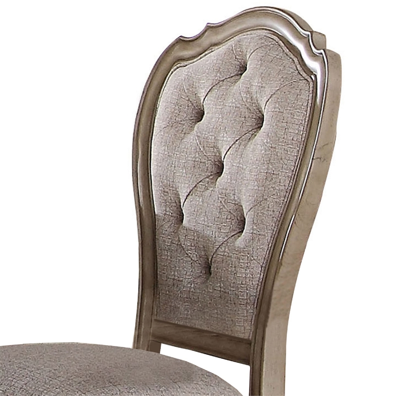 ACME Chelmsford Side Chair (Set-2) in Beige Fabric & Antique Taupe