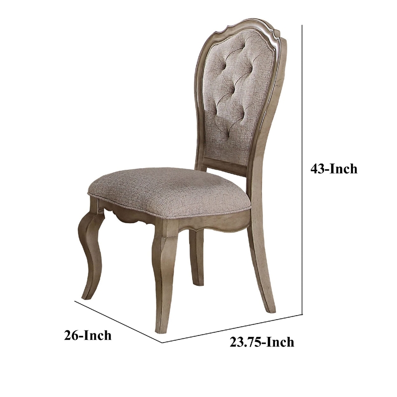 ACME Chelmsford Side Chair (Set-2) in Beige Fabric & Antique Taupe