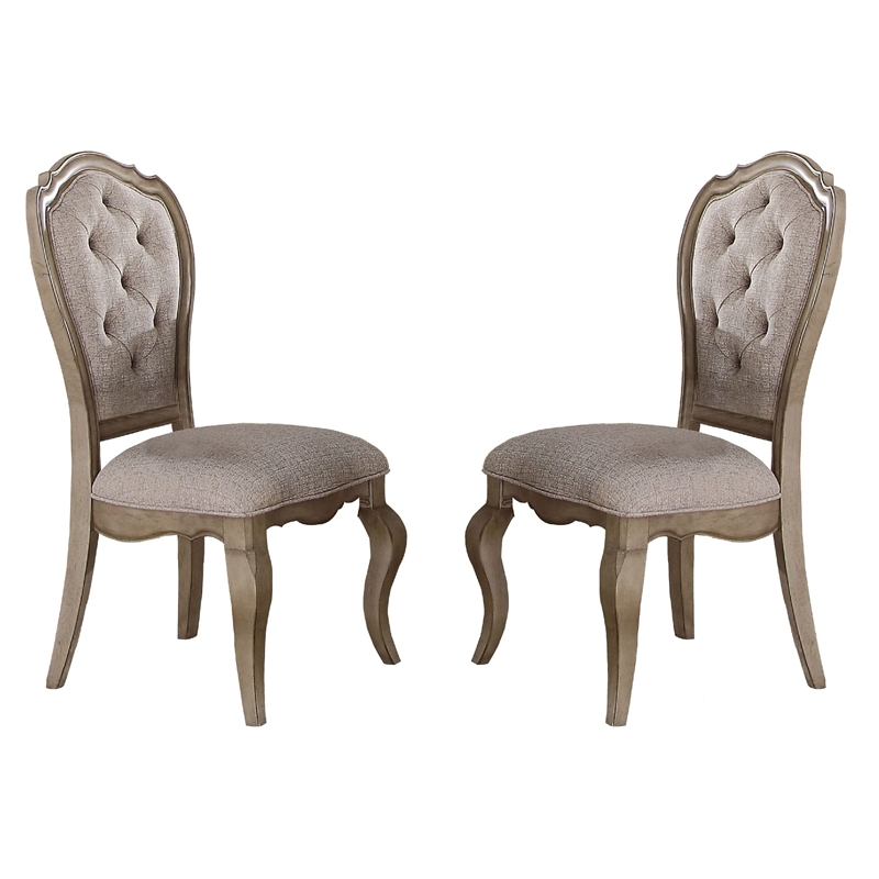 ACME Chelmsford Side Chair (Set-2) in Beige Fabric & Antique Taupe