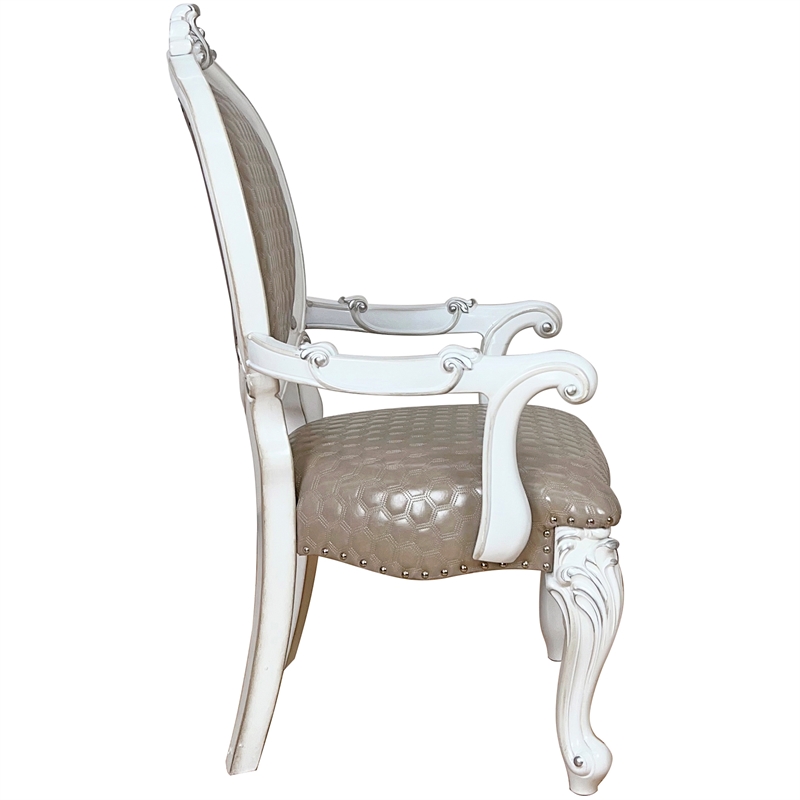 ACME Versailles  Arm Chair (Set-2) in Synthetic Leather & Bone White