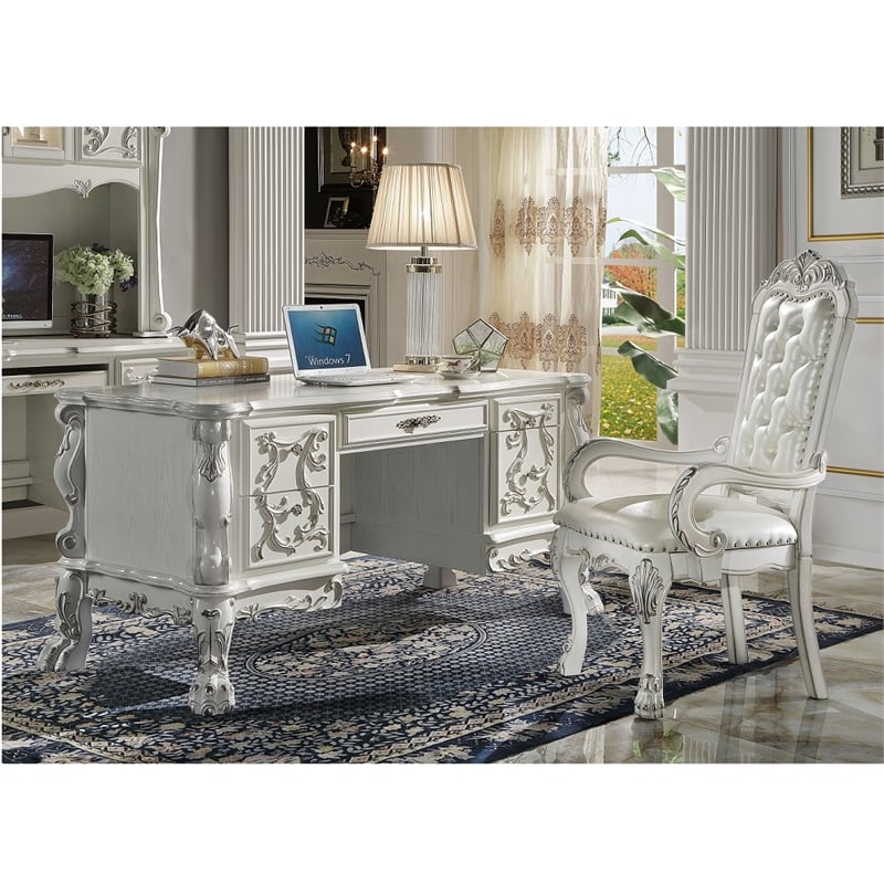 ACME Dresden  Executive Office Chair in Synthetic Leather & Bone White