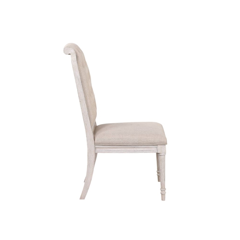 ACME Wynsor Side Chair (Set-2) in Fabric & Antique Champagne