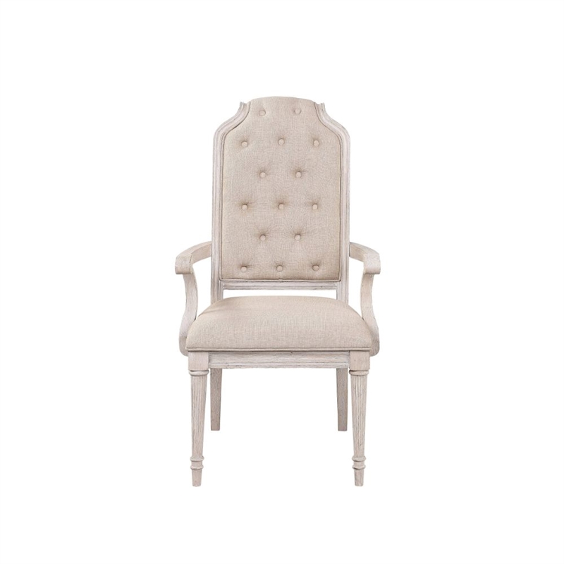 ACME Wynsor Arm Chair (Set-2) in Fabric & Antique Champagne