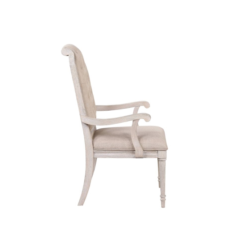 ACME Wynsor Arm Chair (Set-2) in Fabric & Antique Champagne